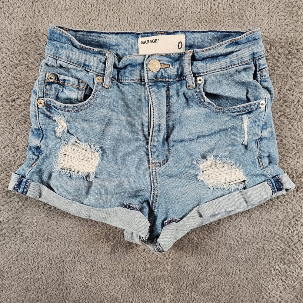 Garage Retro High Waist Distressed Denim Shorts Light Wash Blue Size 0